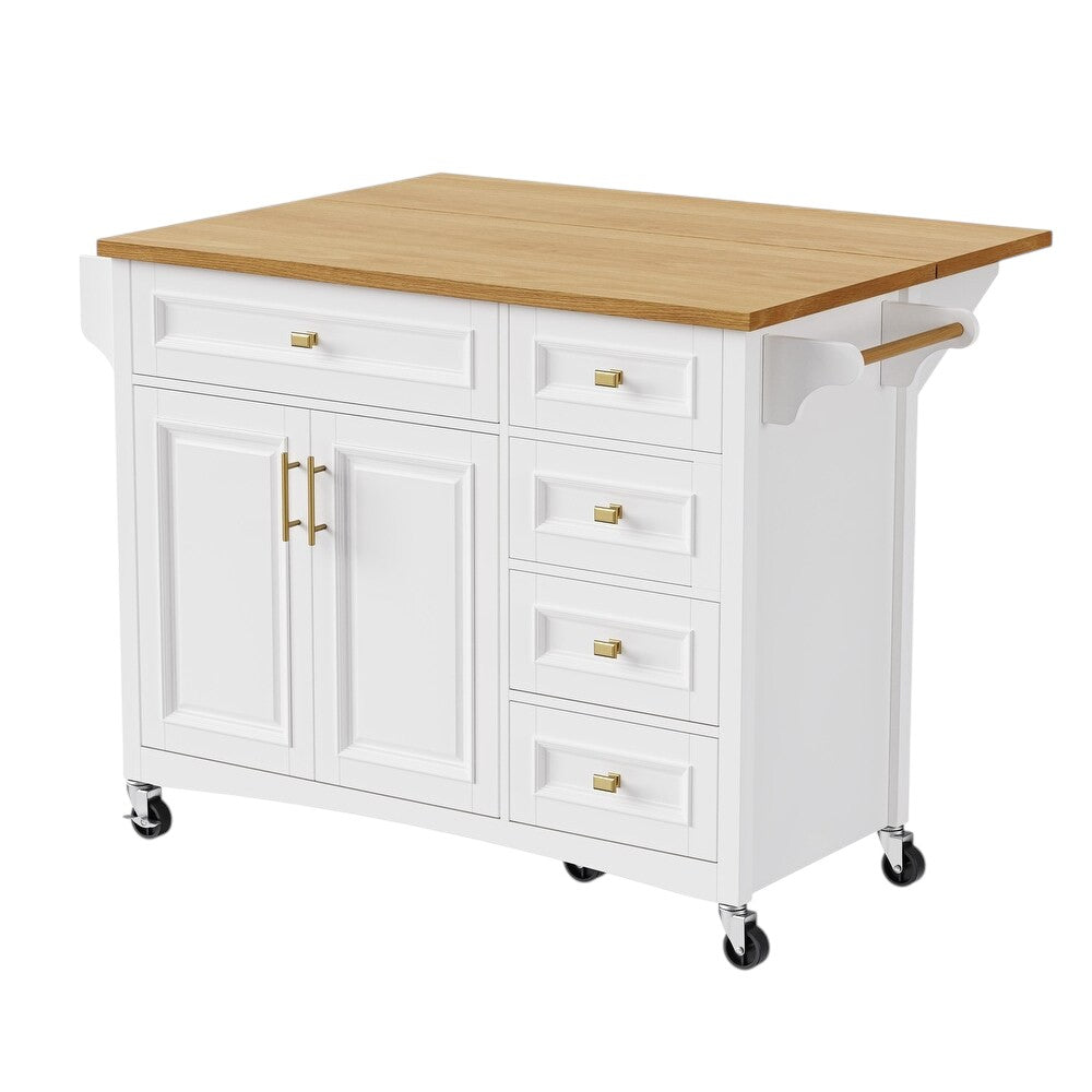52" White Wood Rolling Kitchen Island-1