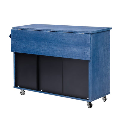51" Blue Wood Rolling Kitchen Island-3