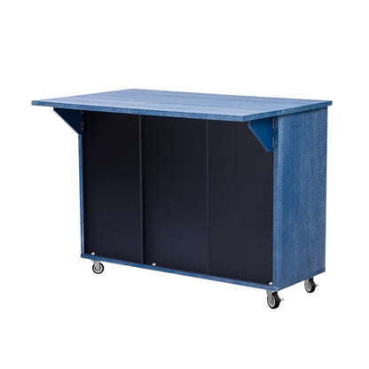51" Blue Wood Rolling Kitchen Island-4