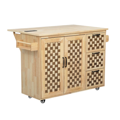 53" Natural Wood Rolling Kitchen Island-2