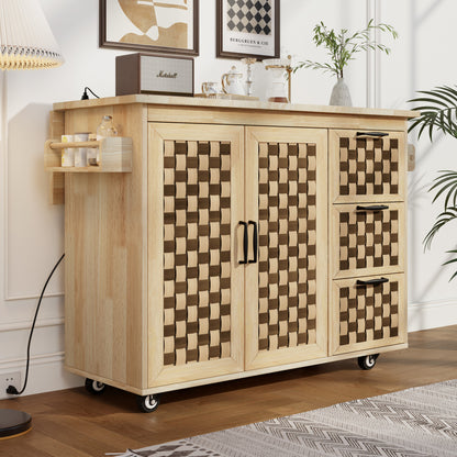 53" Natural Wood Rolling Kitchen Island-5