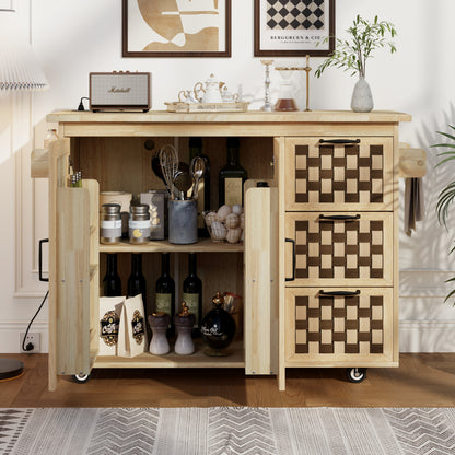 53" Natural Wood Rolling Kitchen Island-6