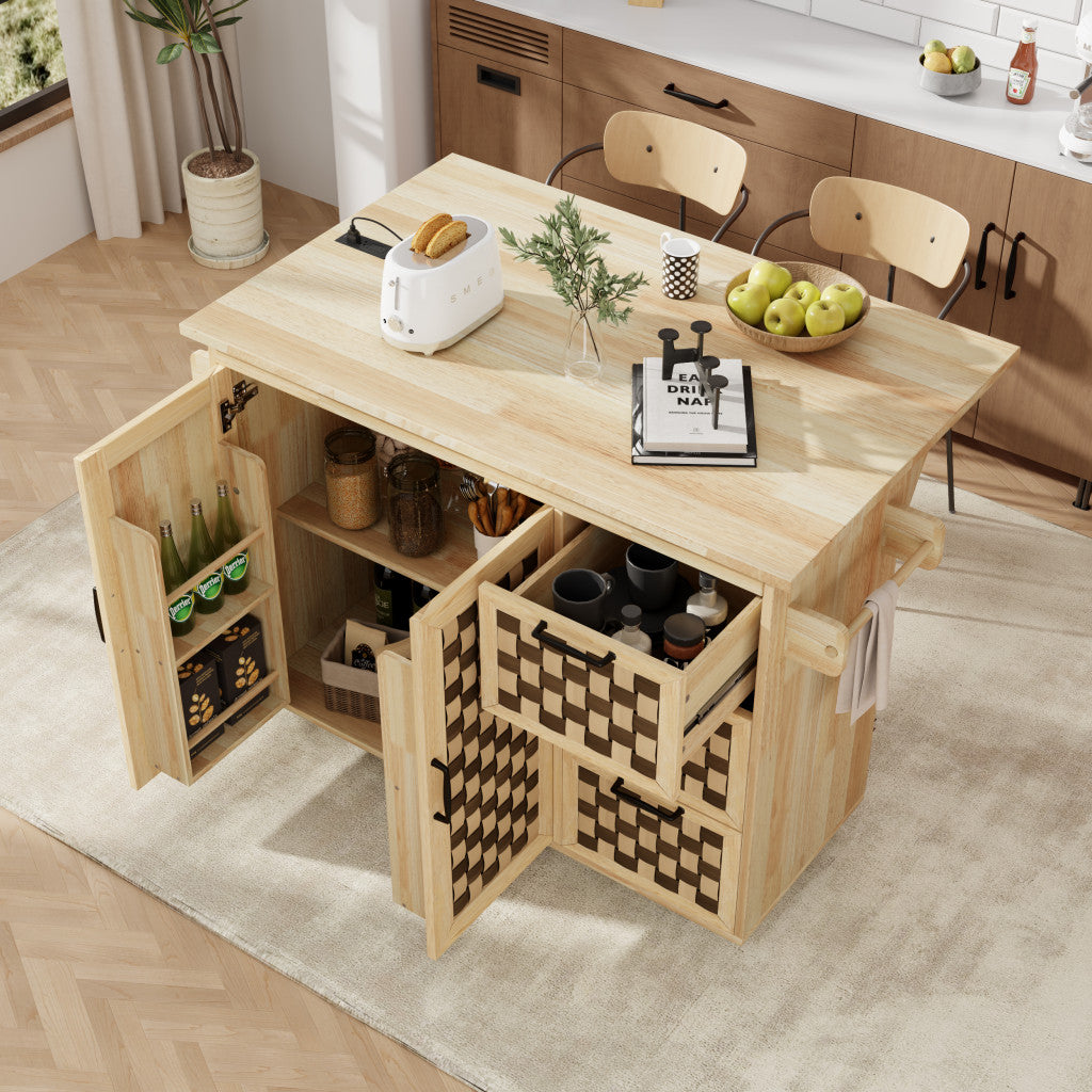 53" Natural Wood Rolling Kitchen Island-8