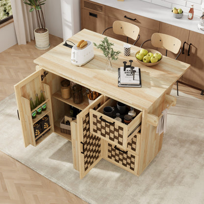 53" Natural Wood Rolling Kitchen Island-8