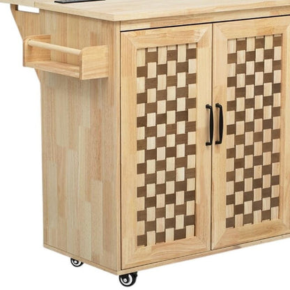 53" Natural Wood Rolling Kitchen Island-4