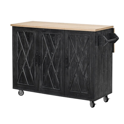 51" Black Wood Rolling Kitchen Island-1