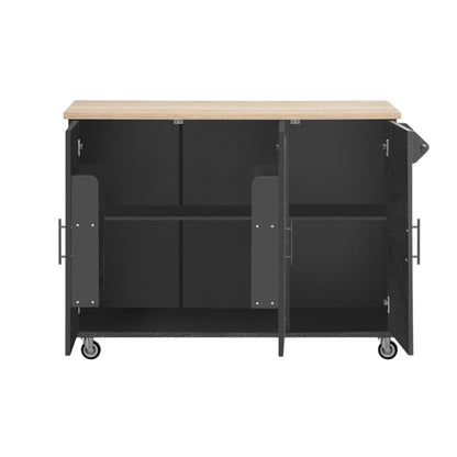 51" Black Wood Rolling Kitchen Island-3