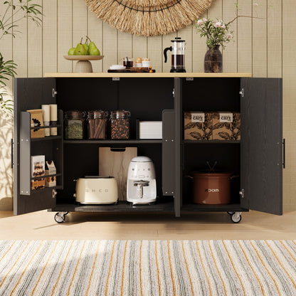 51" Black Wood Rolling Kitchen Island-8