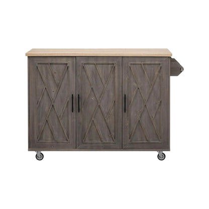 51" Brown Wood Rolling Kitchen Island-1