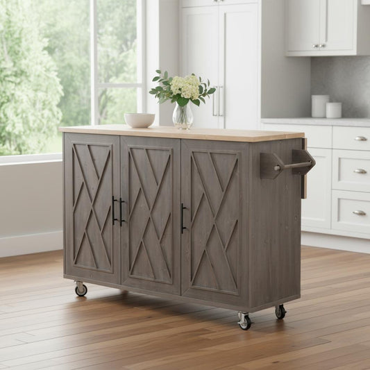 51" Brown Wood Rolling Kitchen Island-0