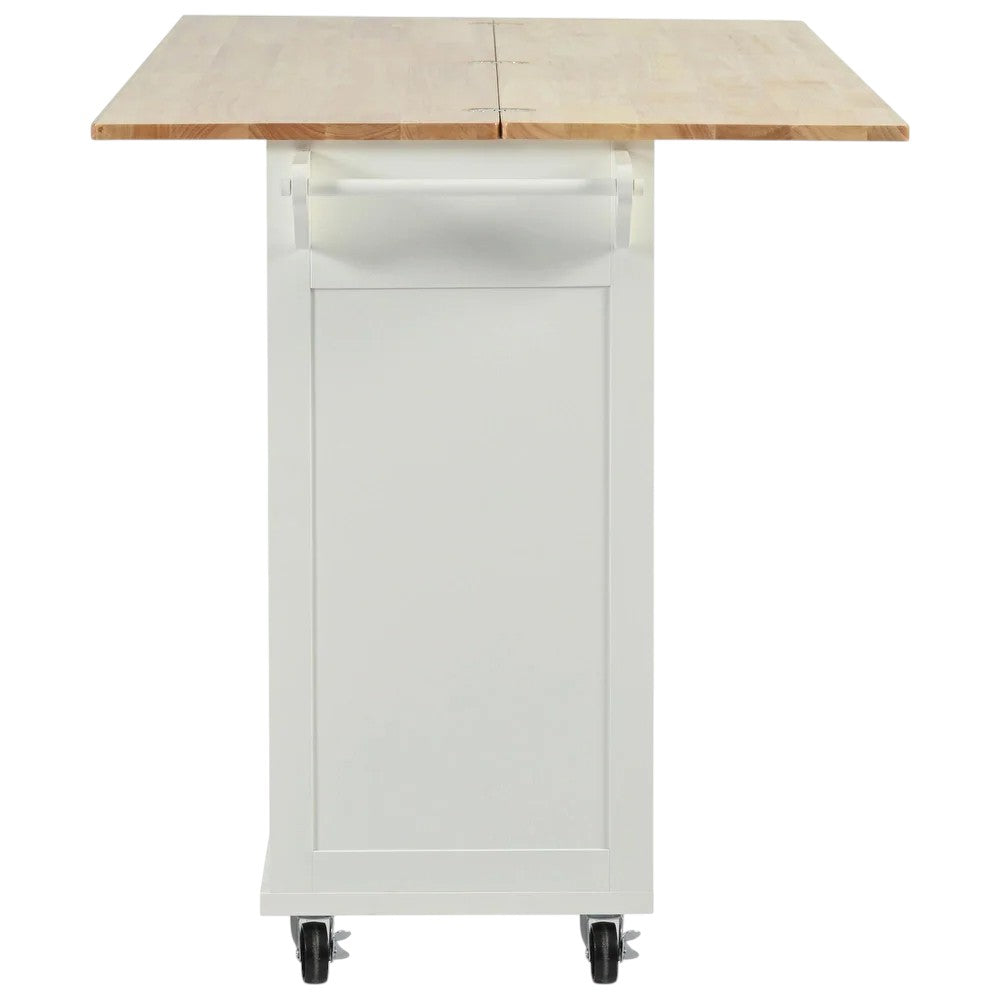 49" White Wood Rolling Kitchen Island With Storage-5