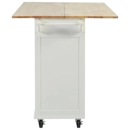 49" White Wood Rolling Kitchen Island With Storage-5