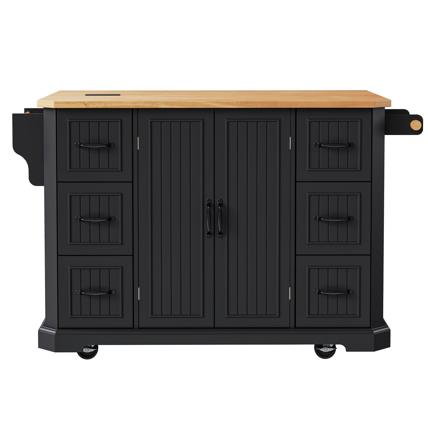 56" Black Wood Rolling Kitchen Island-2