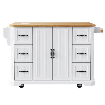 56" White Wood Rolling Kitchen Island-2