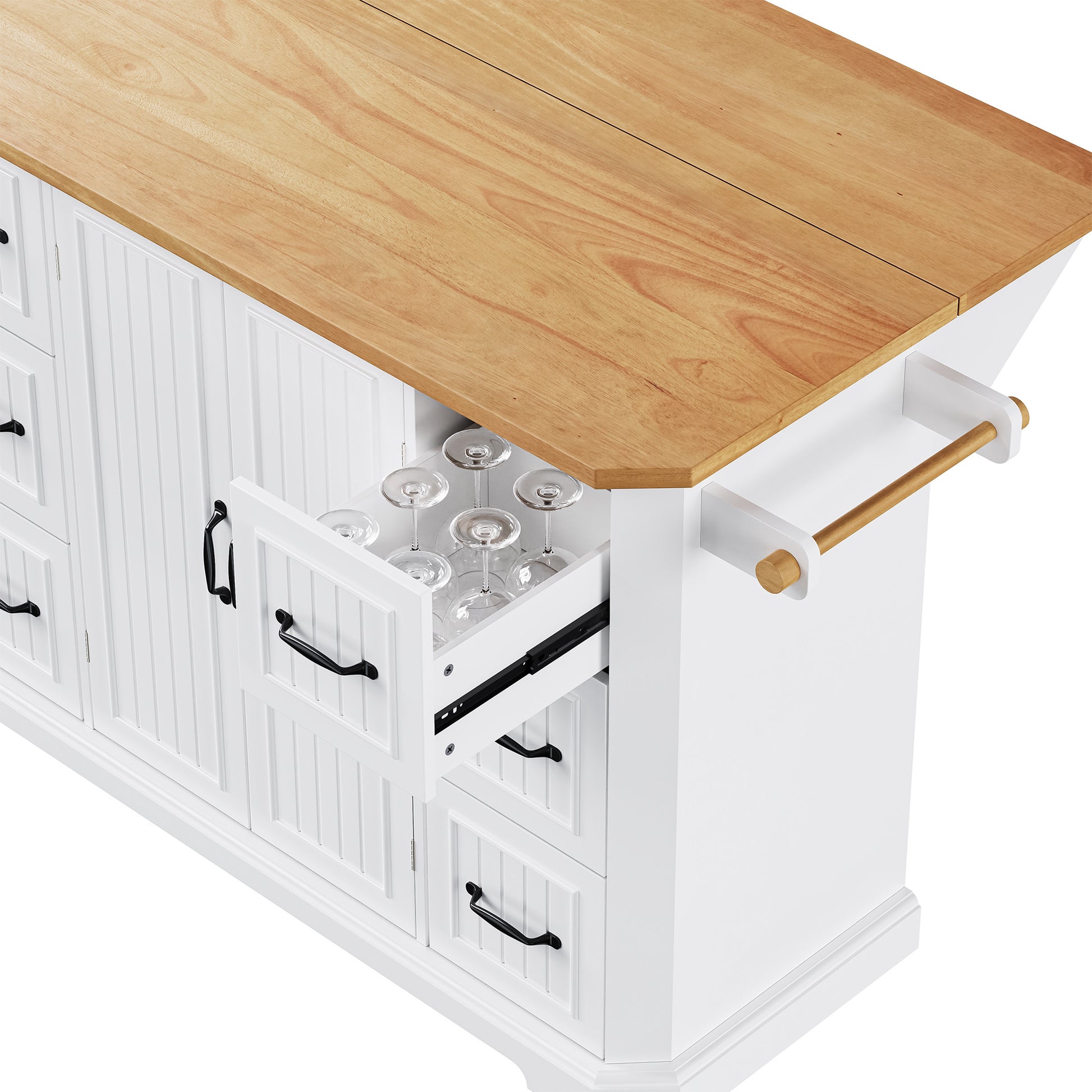 56" White Wood Rolling Kitchen Island-5