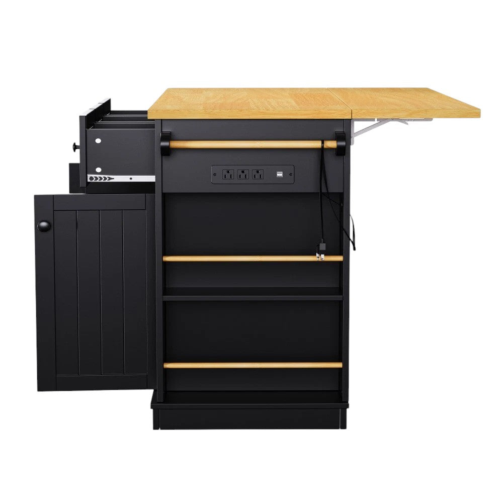 53" Black Wood Rolling Kitchen Island Set With Storage-3