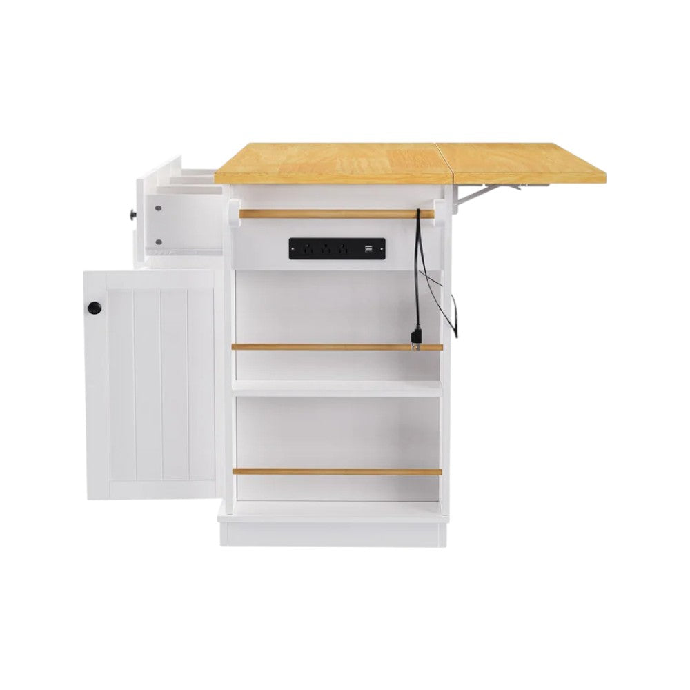 53" White Wood Rolling Kitchen Island Set With Storage-4