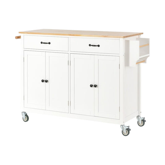 51" White Wood Rolling Kitchen Island-1