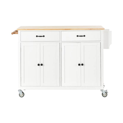 51" White Wood Rolling Kitchen Island-2