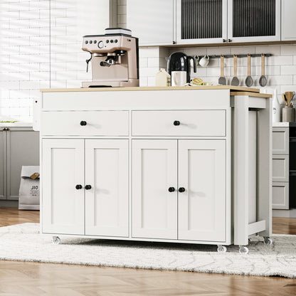 51" White Wood Rolling Kitchen Island-7