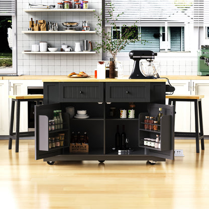 45" Black Wood Rolling Kitchen Island Set With Storage - Loft&Timber