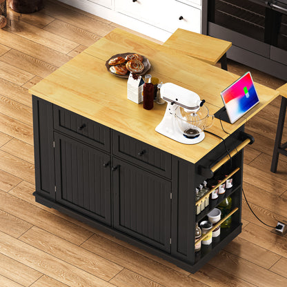 45" Black Wood Rolling Kitchen Island Set With Storage - Loft&Timber