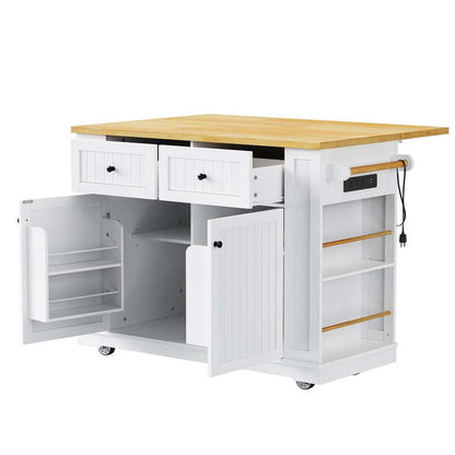 45" White Wood Rolling Kitchen Island Set With Storage-4