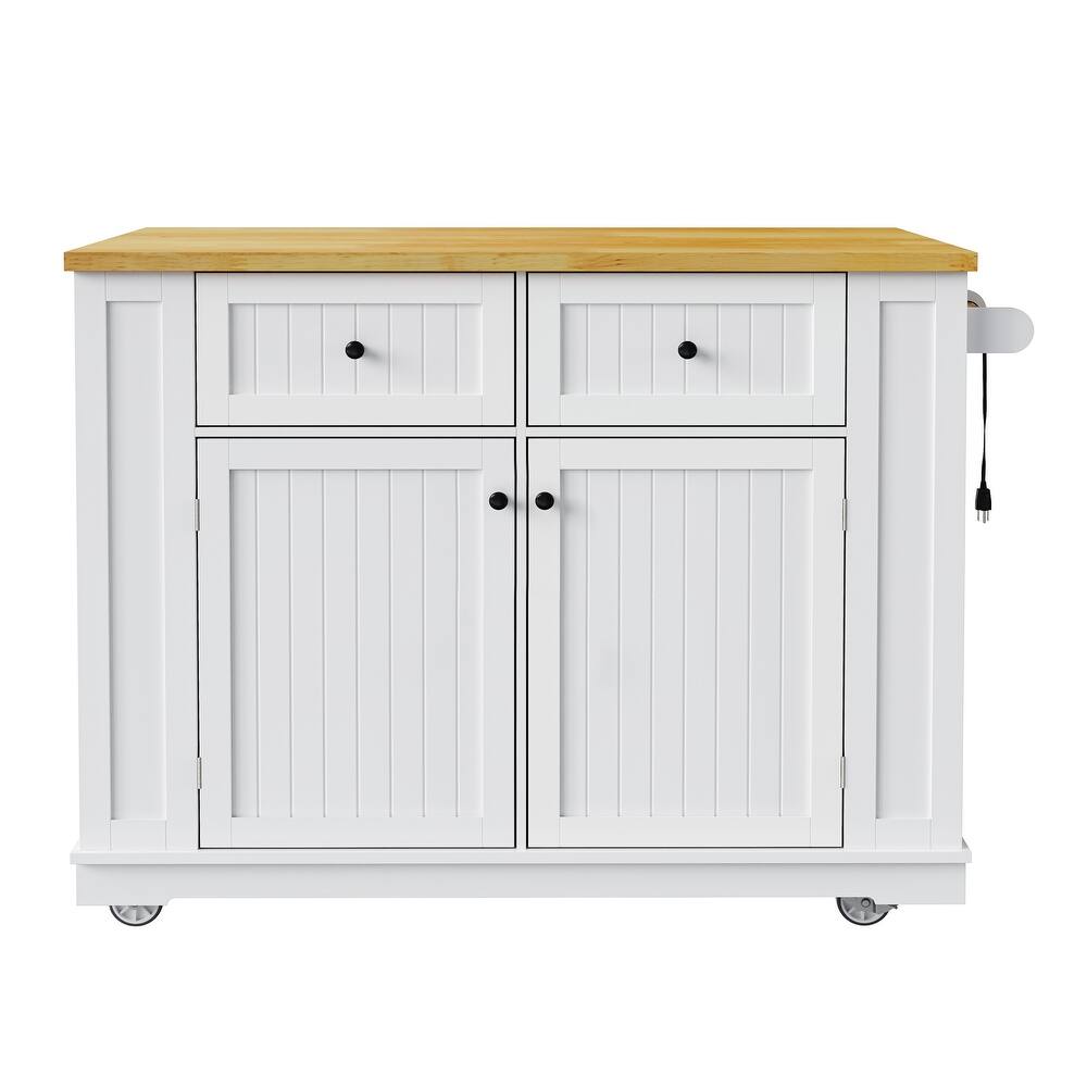 45" White Wood Rolling Kitchen Island Set With Storage-3