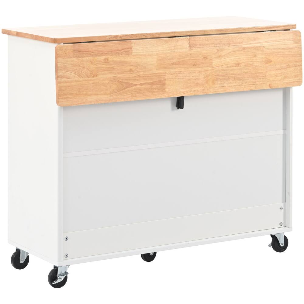 44" White Wood Rolling Kitchen Island With Storage-3