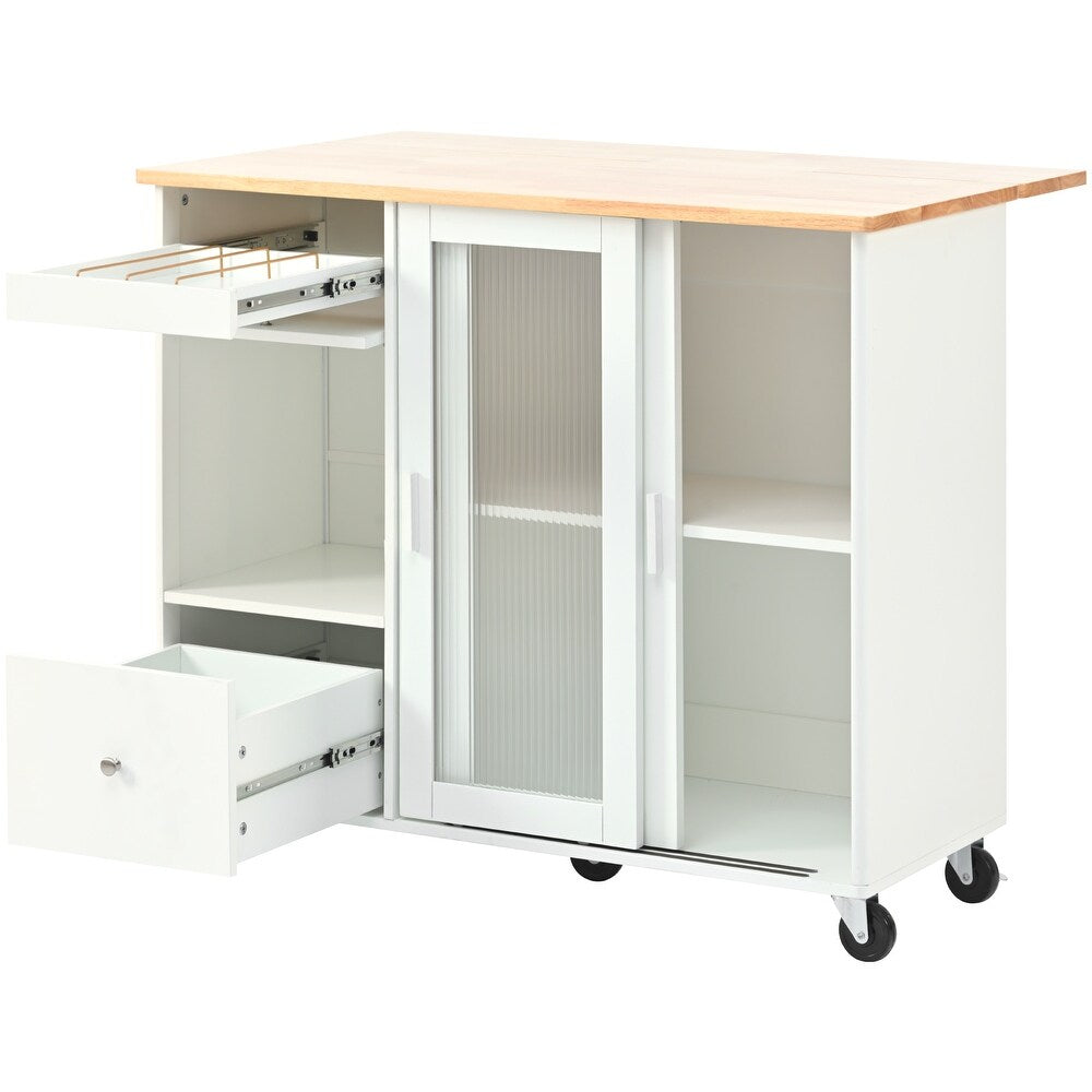 44" White Wood Rolling Kitchen Island With Storage-4