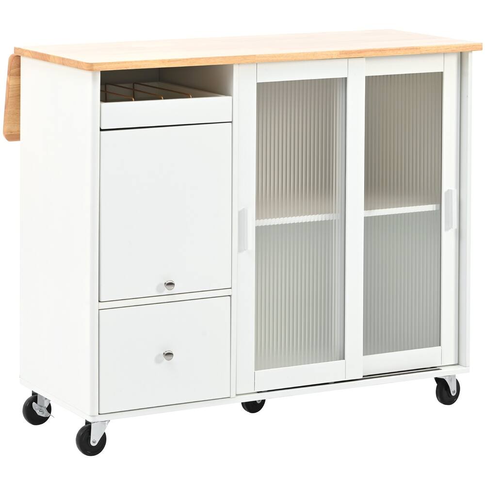 44" White Wood Rolling Kitchen Island With Storage-1