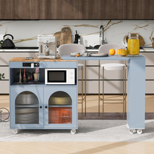 33" Gray Wood Rolling Kitchen Island With Storage - Loft&Timber