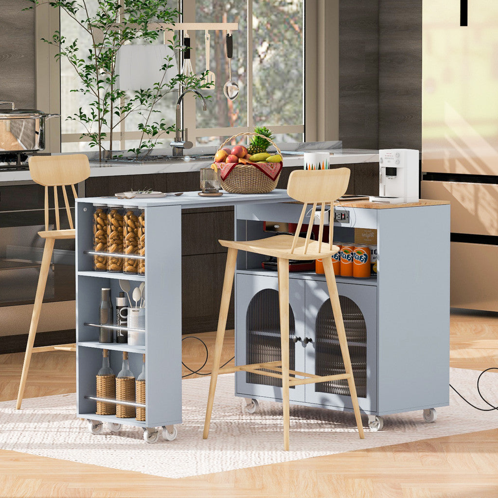 33" Gray Wood Rolling Kitchen Island With Storage - Loft&Timber
