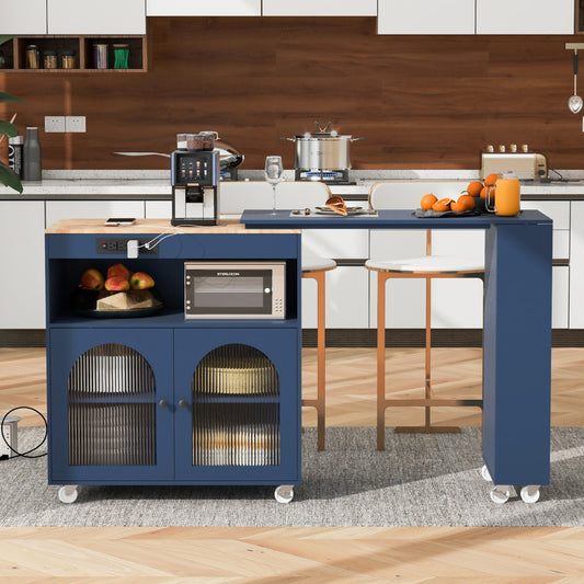 33" Navy Blue Wood Rolling Kitchen Island With Storage - Loft&Timber