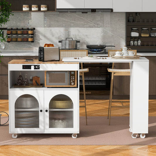 33" White Wood Rolling Kitchen Island With Storage - Loft&Timber