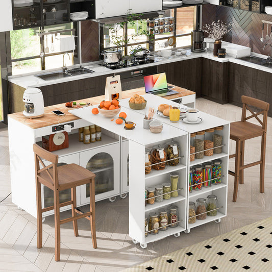 33" White Wood Rolling Kitchen Island With Storage - Loft&Timber