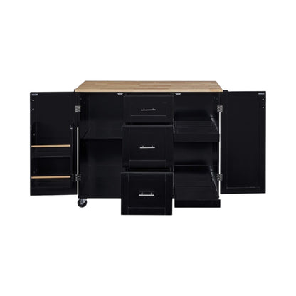 50" Black Wood Rolling Kitchen Island-2