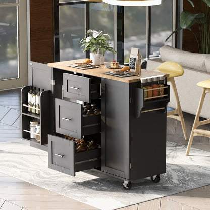 50" Black Wood Rolling Kitchen Island-8