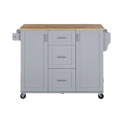 50" Gray Wood Rolling Kitchen Island-1