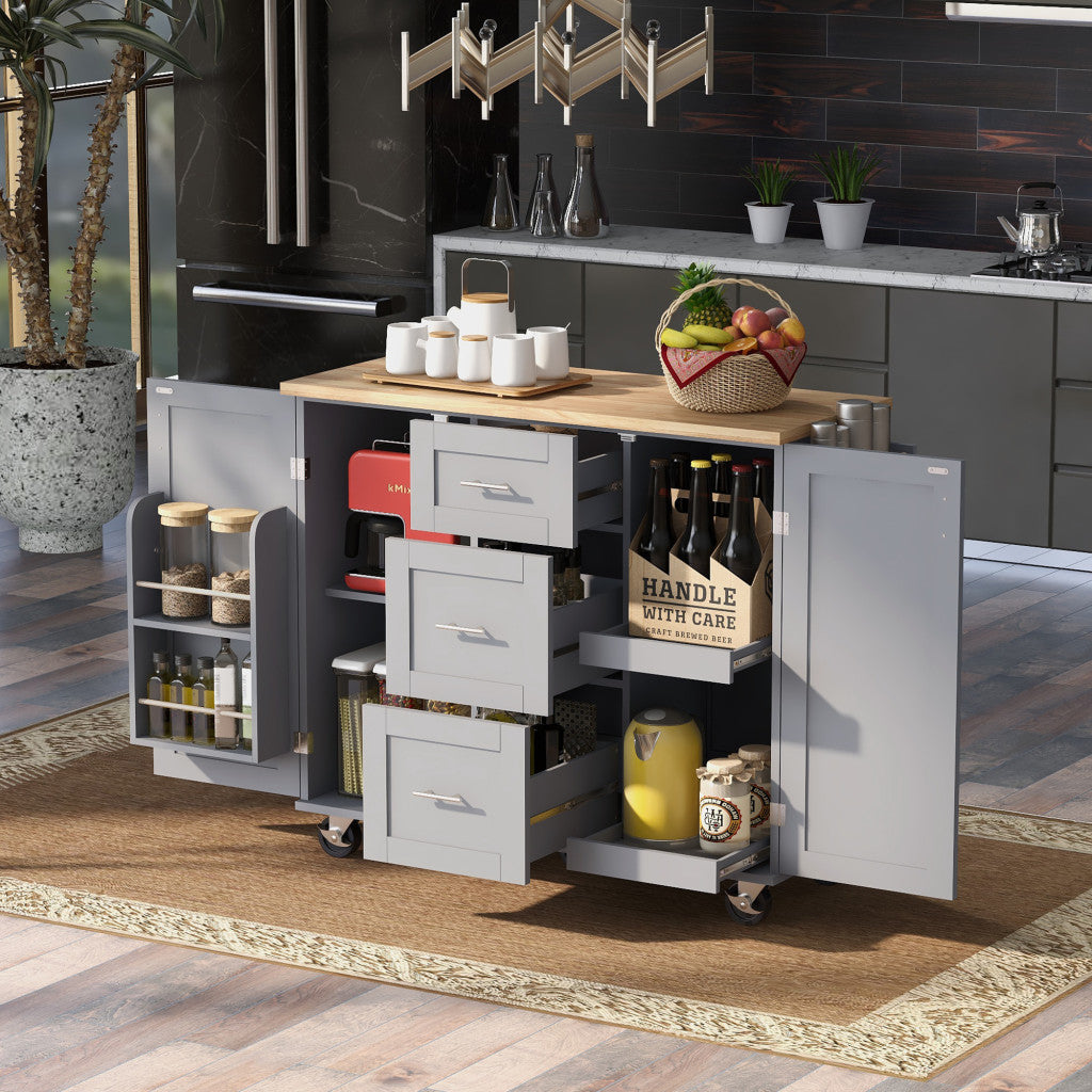 50" Gray Wood Rolling Kitchen Island-7