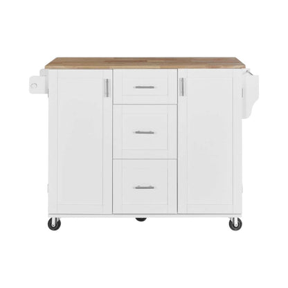 50" White Wood Rolling Kitchen Island-1