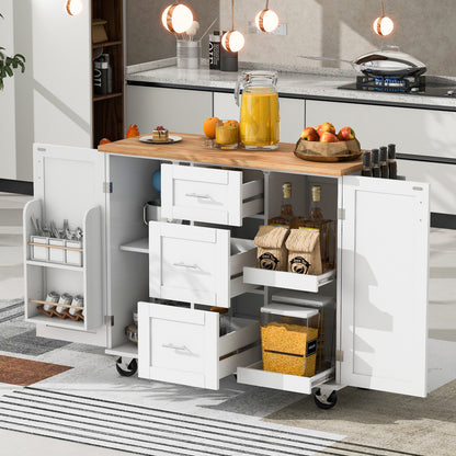 50" White Wood Rolling Kitchen Island-7