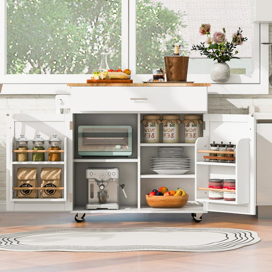 39" White Wood Rolling Kitchen Island - Loft&Timber