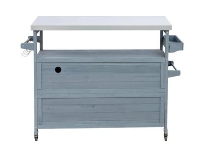 50" Light Blue Wood Rolling Kitchen Island With Storage-3