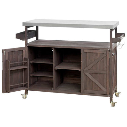 50" Brown Wood Rolling Kitchen Island With Storage-2