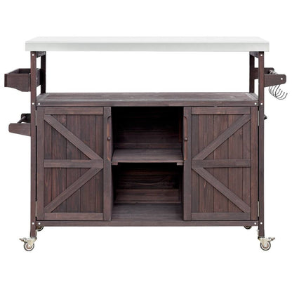 50" Brown Wood Rolling Kitchen Island With Storage-1
