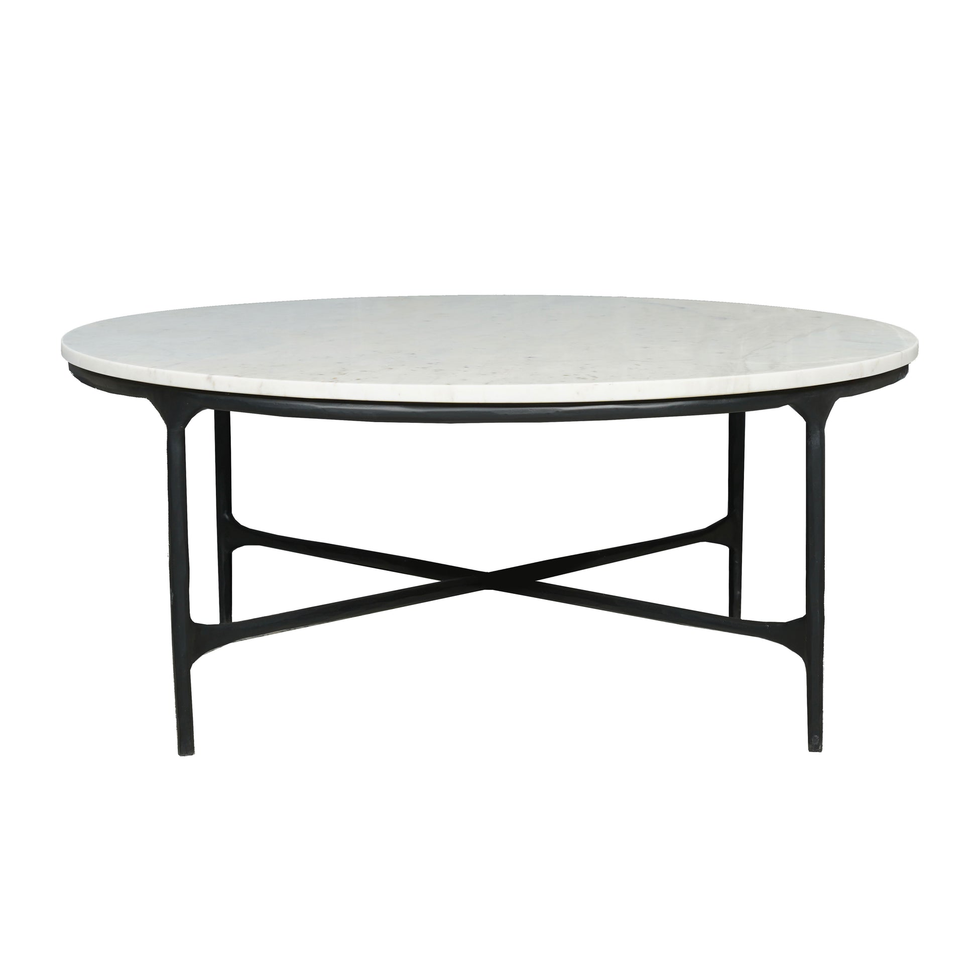 37" White and Black Genuine Marble and Iron Round Coffee Table - Loft&Timber