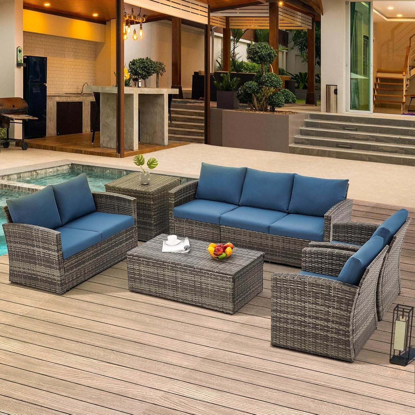 Seven Piece Outdoor Patio Furniture Set with Storage - Loft&Timber