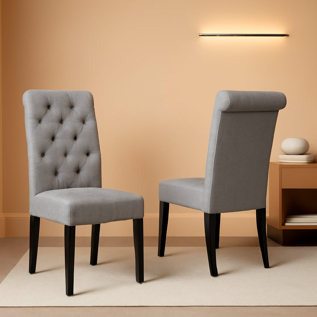 Leviton Gray Solid Wood Tufted Dining Chair Set Of 2-0