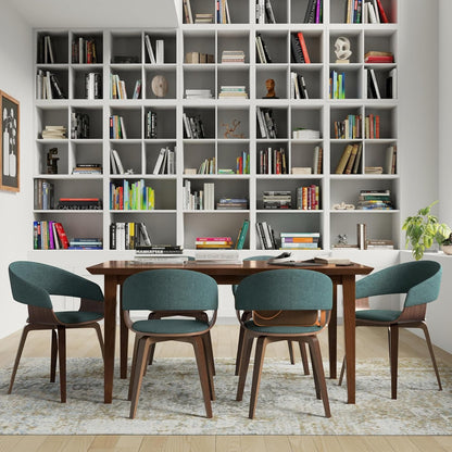 Lowell Mid Century Bentwood Dining Chair Turquoise Linen Look Fabric-1